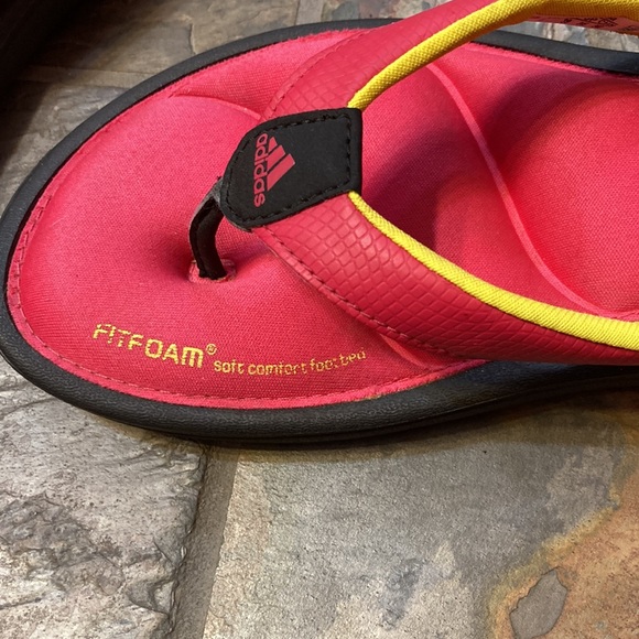Adidas Women’s Flip Flops, GUC. Sz 7. In rose and yellow. - Picture 3 of 8